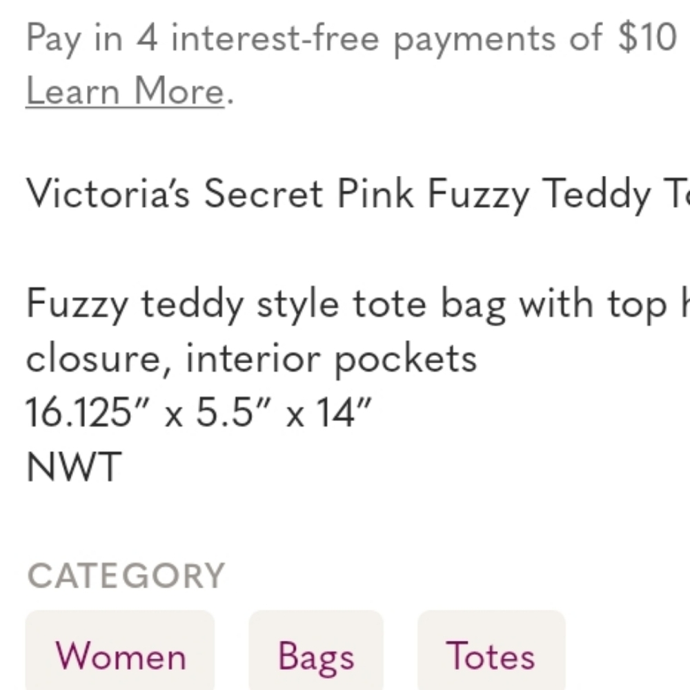 PINK Victoria's Secret Blue Sherpa Fuzzy Tote Bag Structured Design - Picture 3 of 3